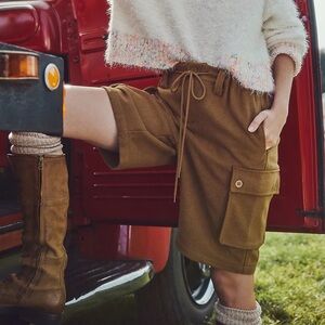 Free People Charli Wool Longline Cargo Shorts Medium Brown